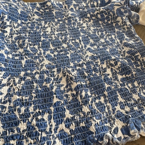 Japna Blue and White Puff Sleeve Smocked Blouse - Picture 5 of 8